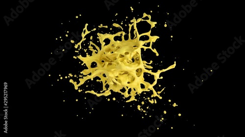 3D animation of a orange juice splash with alpha layer
