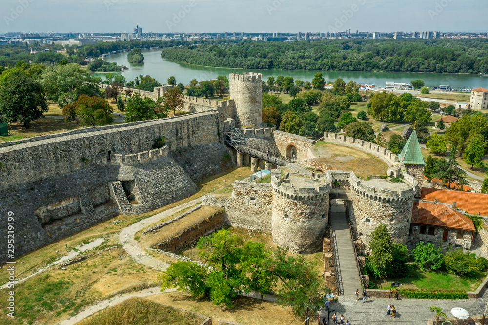 Aerial view of the Zindan gate, Zindan Kapija and Despot's Gate along with the Castellan Tower in Belgrade Castle in Serbia former Yugoslavia