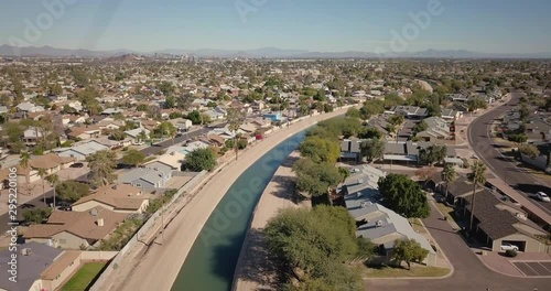 Drone flight over town in Phoenix photo