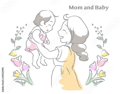 Mother holding her cute baby  infant or toddler. Vector illustration.