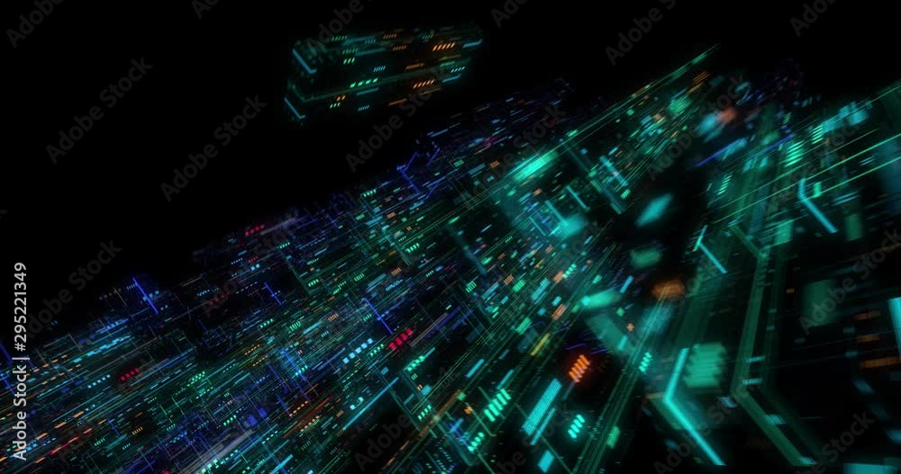 Seamless fly through of abstract circuitry with digital grid background, Data deep learning computer machine. AI artificial intelligence and ML machine learning concept. loop, 3D render Seamless fly through of abstract circuitry with digital grid background, Data deep learning computer machine. AI artificial intelligence and ML machine learning concept. loop, 3D render
