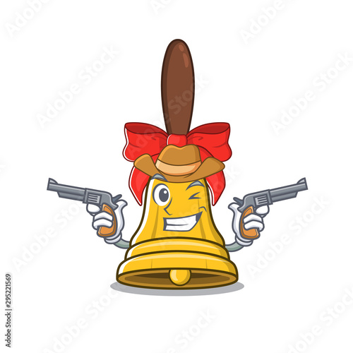 Cowboy christmas bells hung on cartoon christmas trees
