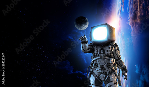 Monitor headed astronaut. Mixed media