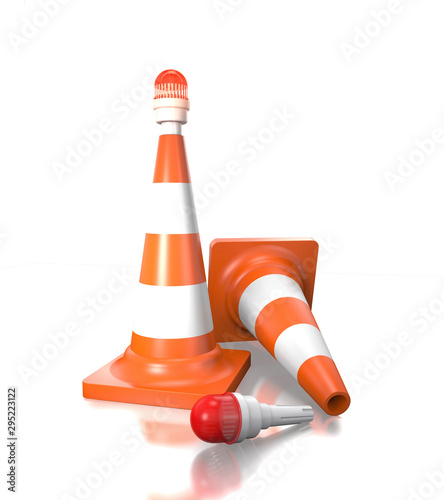 Traffic cones with stop lantern (3d illustration).