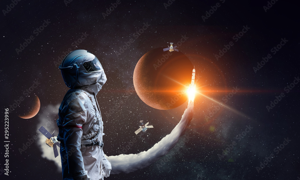 Spaceman and the planets abstract theme Spaceman and the planets abstract theme