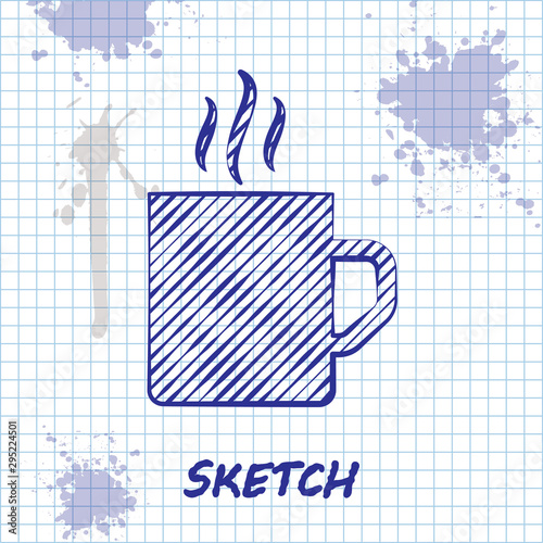 Sketch line Coffee cup flat icon isolated on white background. Tea cup. Hot drink coffee. Vector Illustration