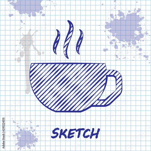 Sketch line Coffee cup flat icon isolated on white background. Tea cup. Hot drink coffee. Vector Illustration