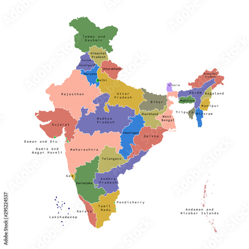 Vector illustration of administrative division map of India. Vector map.