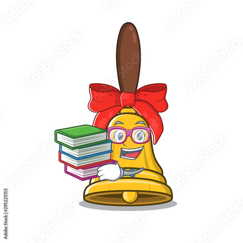 Student with book christmas bells in the character shape
