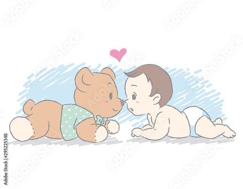 Cute baby creeping. Vector illustration for Baby shower card or blog or other use.