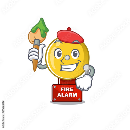 Artist fire alarm stuck the cartoon wall