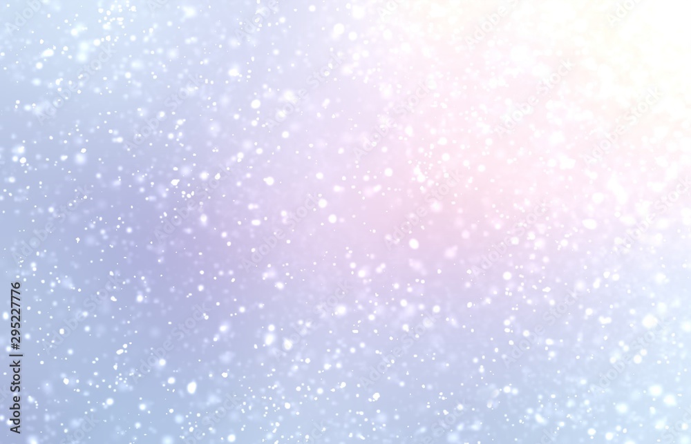 Winter outside blurred background. Snowfall fluffy light texture. Natural silhouette blue pink white colors. Winter outside blurred background. Snowfall fluffy light texture. Natural silhouette blue pink white colors.