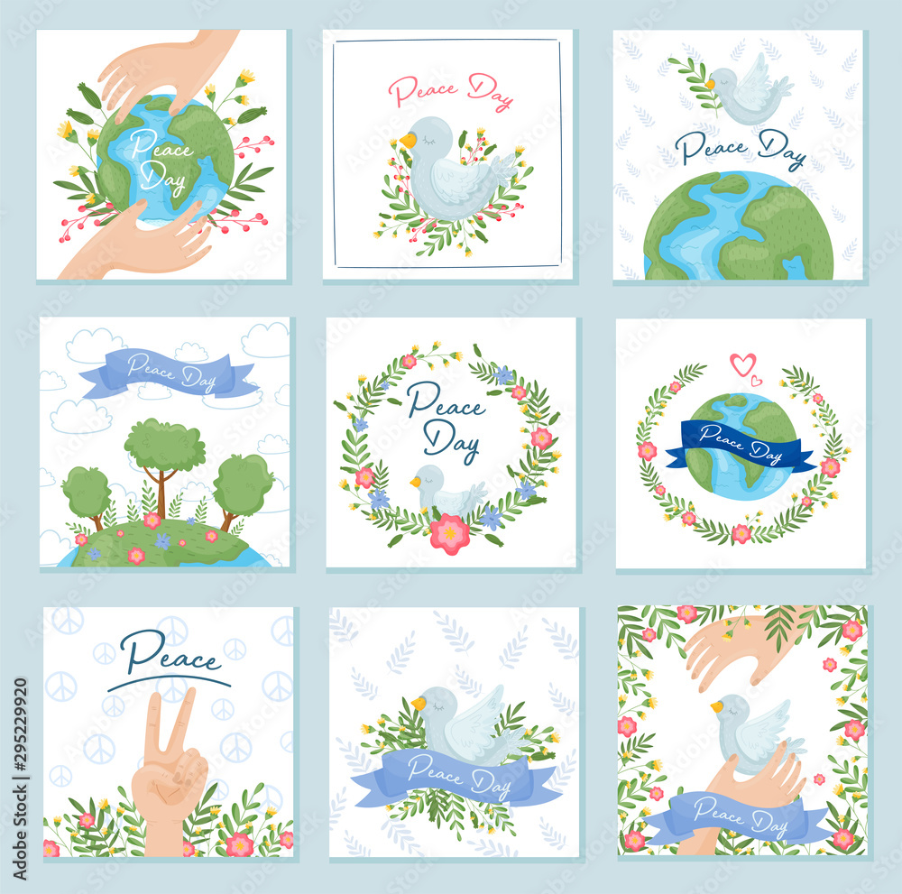 International Day Of Peace Poster Templates With White Dove And Olive Branch