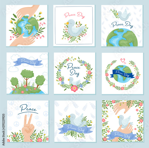 International Day Of Peace Poster Templates With White Dove And Olive Branch