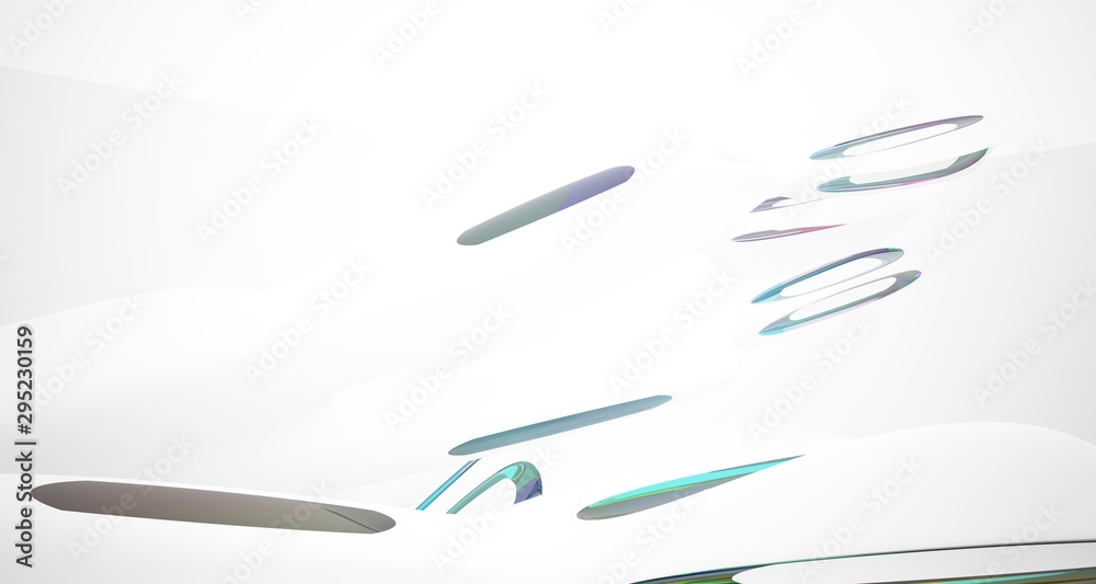 Abstract architectural white and glass gradient color smooth interior of a minimalist house with large windows.. 3D illustration and rendering. Abstract architectural white and glass gradient color smooth interior of a minimalist house with large windows.. 3D illustration and rendering.