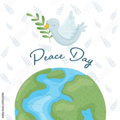 Dove Carrying Olive Branch Illustration Concept. International Peace Day Card Design