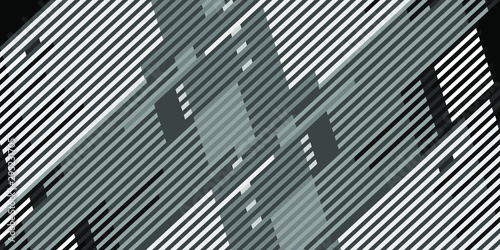 Dynamic flow black white lines. Digital glitch abstract Vector   background