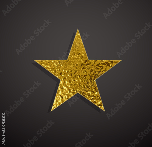 Star gold foil texture element. Golden sparkle glossy icon. Vector shiny metallic cooper quality label.