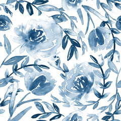 Acrylglasbilder Blau-weiße Muster Aquarell Blumenmuster in Blau Weiß  © Anya D