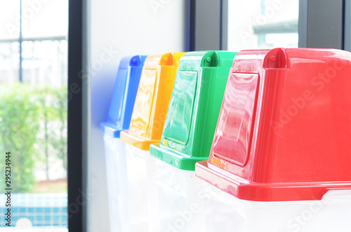 Φωτογραφία set of bins for the selective collection of waste (glass, paper, metal and plast