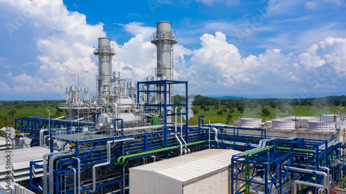 Power plant with blue sky.