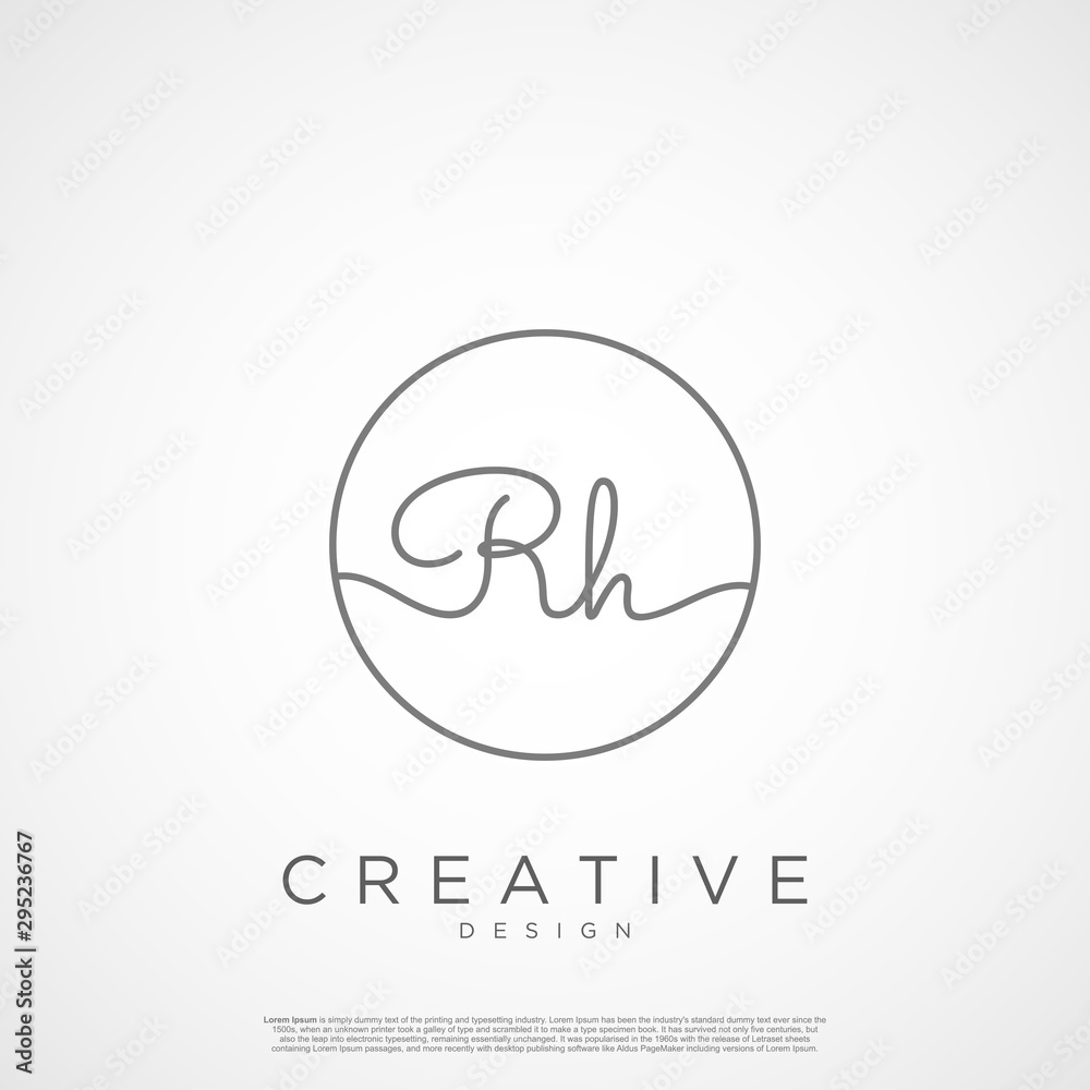 Elegant Initial Letter RH Logo With Circle. Initial letter handwriting and signature logo.