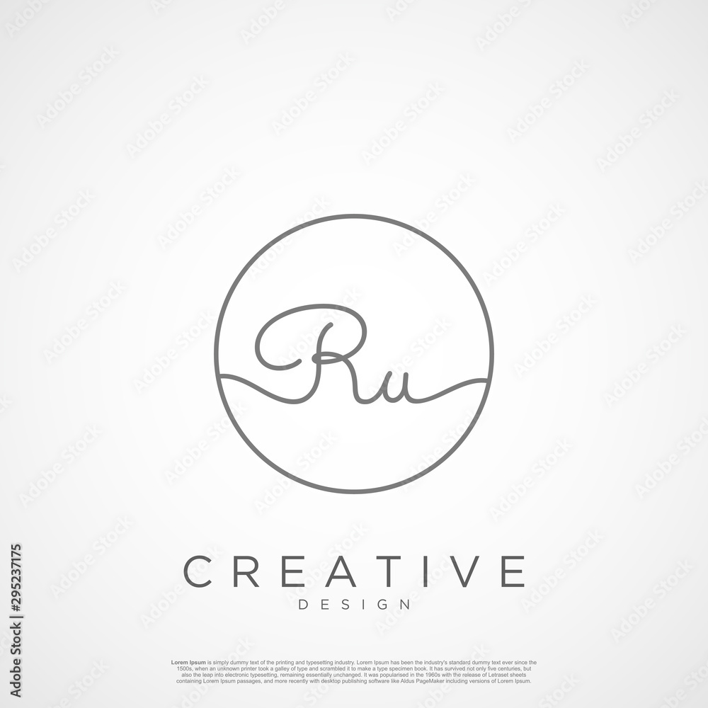 Elegant Initial Letter RU Logo With Circle. Initial letter handwriting and signature logo. Elegant Initial Letter RU Logo With Circle. Initial letter handwriting and signature logo.