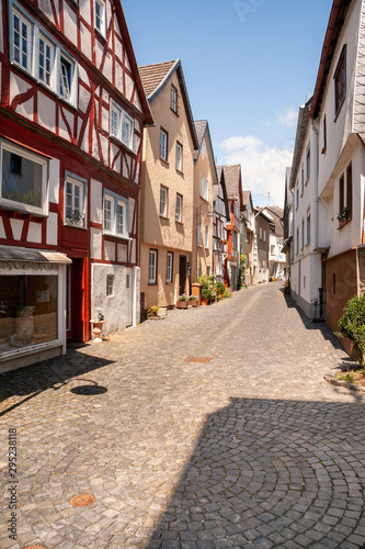 half-timbered houses in historic town Hachenburg at Rheinland-Pfalz, DE