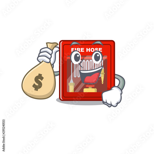 With money bag fire hose cabinet on the mascot