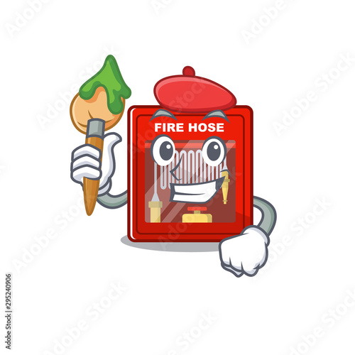 Artist fire hose cabinet on the mascot