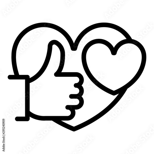 Thumb up heart icon. Outline thumb up heart vector icon for web design isolated on white background
