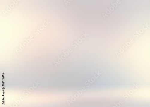 Pastel iridescent bright 3d background. Spotlights blurry reflection. Empty flare wall.