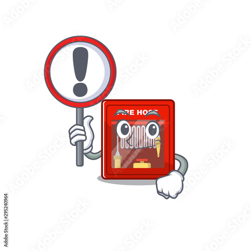 With sign fire hose cabinet on the mascot