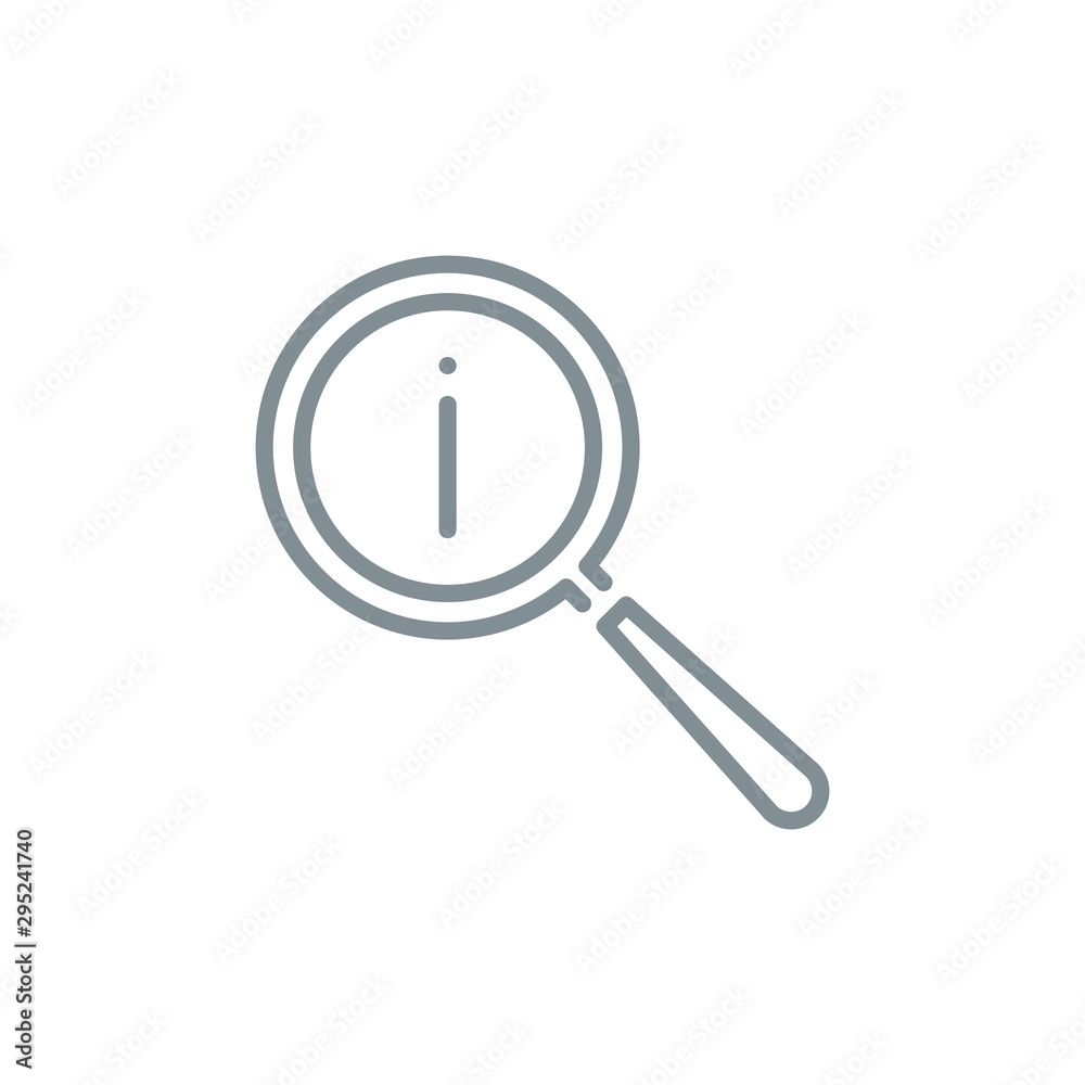 information with magnifier glass outline flat icon. Single quality outline logo search symbol for web design or mobile app. Thin line design logo sign. Loupe lens icon isolated on white background. information with magnifier glass outline flat icon. Single quality outline logo search symbol for web design or mobile app. Thin line design logo sign. Loupe lens icon isolated on white background.