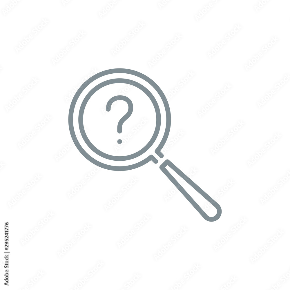 question mark with magnifier glass outline flat icon. Single quality outline logo search symbol for web design or mobile app. Thin line design logo sign. Loupe lens icon isolated on white background. question mark with magnifier glass outline flat icon. Single quality outline logo search symbol for web design or mobile app. Thin line design logo sign. Loupe lens icon isolated on white background.