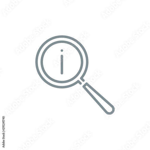 information with magnifier glass outline flat icon. Single quality outline logo search symbol for web design or mobile app. Thin line design logo sign. Loupe lens icon isolated on white background.