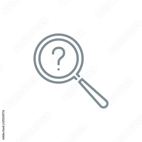 question mark with magnifier glass outline flat icon. Single quality outline logo search symbol for web design or mobile app. Thin line design logo sign. Loupe lens icon isolated on white background.