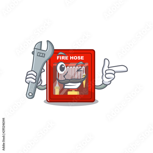 Mechanic fire hose cabinet on the cartoon