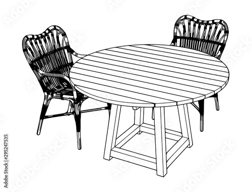 sketch of chairs and tables on a white background vector