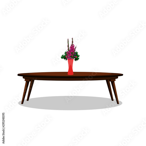 Center Table With Colourful Flower Vase - Vector Image