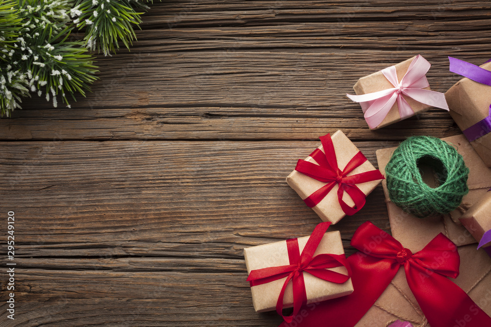 Top view christmas gifts with copy space Top view christmas gifts with copy space
