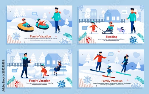 Parents and Children Winter Activities Banner Set