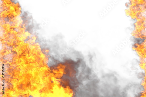 Fire 3D illustration of flaming mysterious lava frame isolated on white background - top and bottom are empty, fire lines from sides left and right
