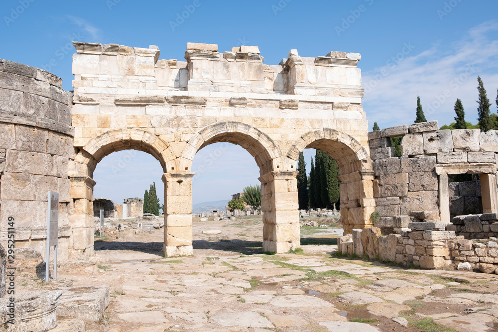 Old ancient ruins of roman City Hierapolis in Pamukkale, Turkey