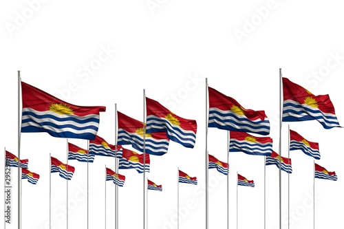 wonderful labor day flag 3d illustration. - many Kiribati flags in a row isolated on white with free space for your content
