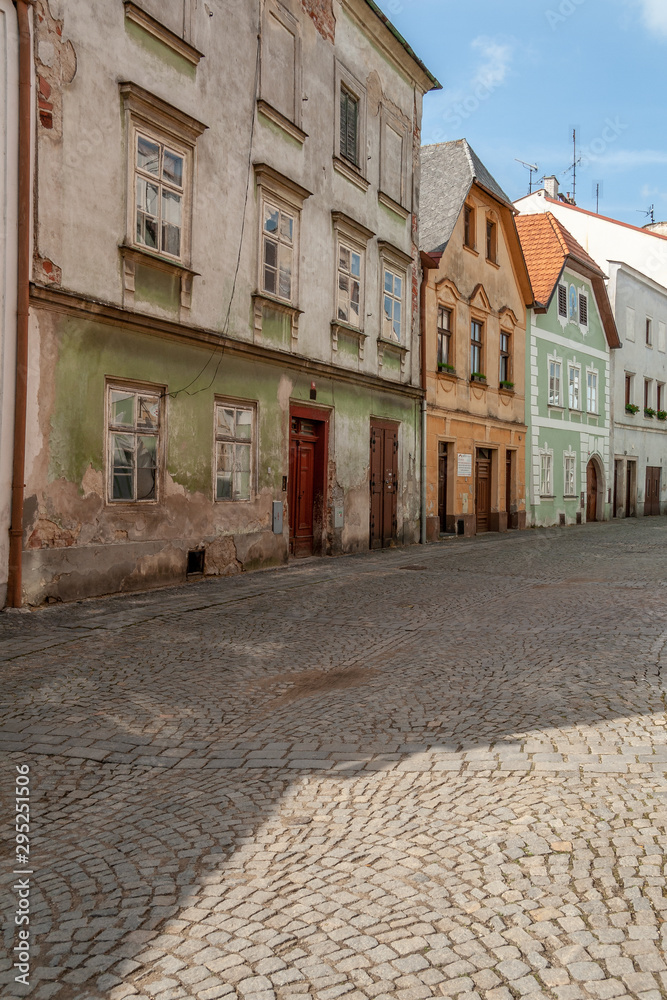 Street view at the city of Jindrichuv Hradec (Henry's Castle) in the region South Bohemian, CZ