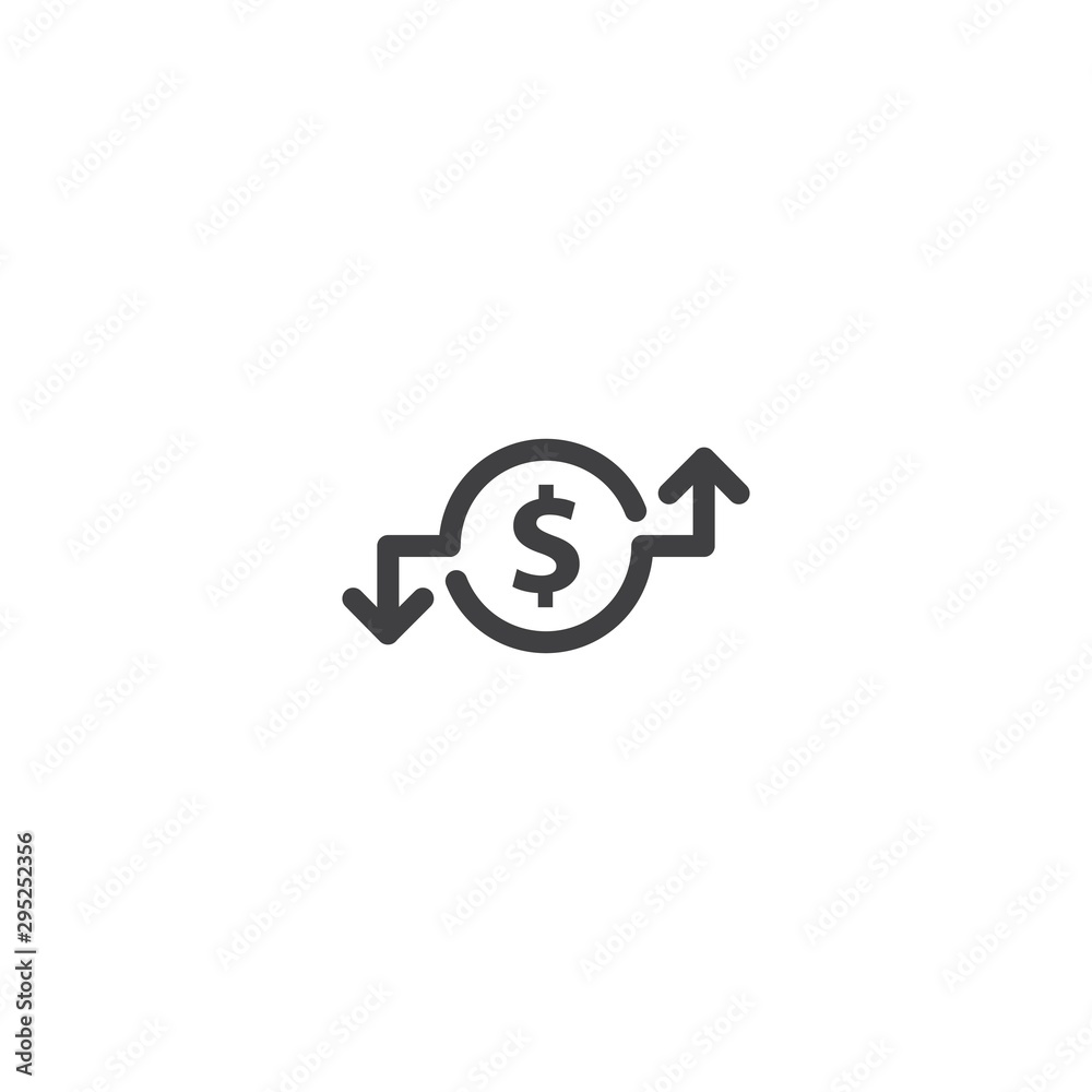 Dollar rate decrease and increase, money arrow up and down. Vector icon template Dollar rate decrease and increase, money arrow up and down. Vector icon template