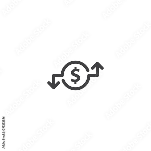 Dollar rate decrease and increase, money arrow up and down. Vector icon template
