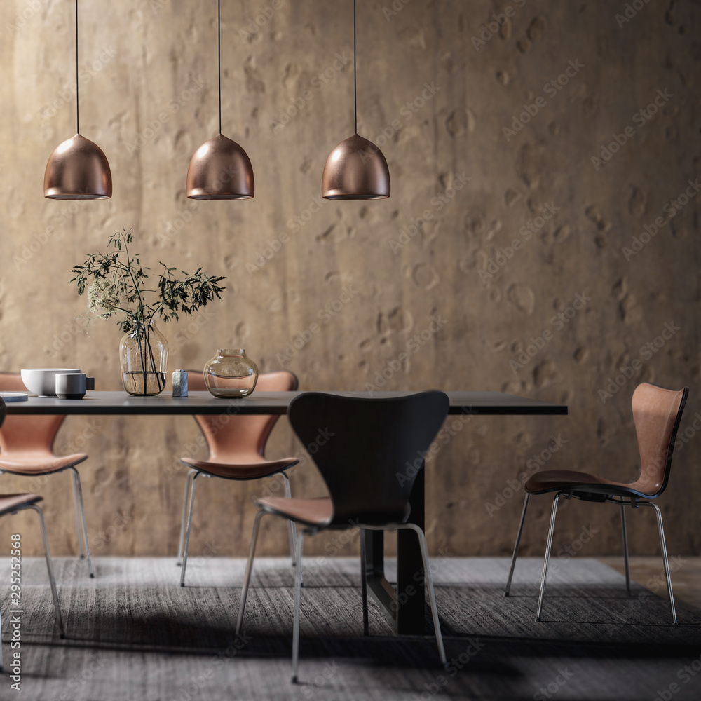 Dining Room Set in Contemporary Copper Design (focused) - 3d visualization