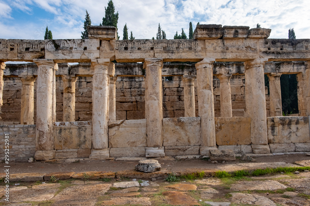 Old ancient ruins of roman City Hierapolis in Pamukkale, Turkey